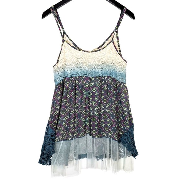 Gimmicks by BKE Size M Bohemian Crochet Halter Top High Low Tulle Ombre Tank - Picture 1 of 6